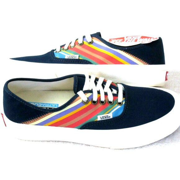 Vans Women's Authentic Sf Retro Stripes Dress Blues Canvas shoes Size 7 NWT - Picture 1 of 5